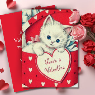 Cartes Pour Fêtes Annuelles Retro Vintage Cute Kitten Custom Valentine's Day