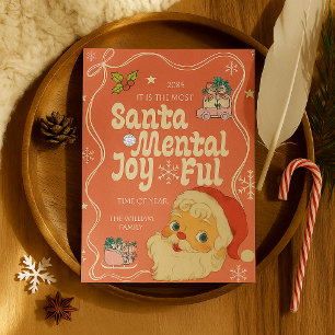 Cartes Pour Fêtes Annuelles Retro Vintage Cute Père Noël Noël rose ruban