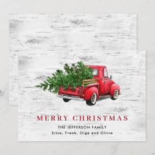 Cartes Pour Fêtes Annuelles Retro Vintage Ferme Rouge Camion Arbre de Noël Boh