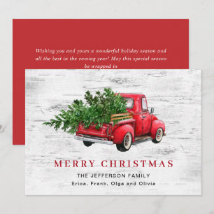 Cartes Pour Fêtes Annuelles Retro Vintage Ferme Rouge Camion Arbre de Noël Boh