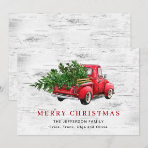 Cartes Pour Fêtes Annuelles Retro Vintage Ferme Rouge Camion Arbre de Noël Boh