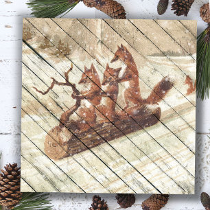 Cartes Pour Fêtes Annuelles Retro Vintage Fun Fox Ride A Sleigh Down Neige