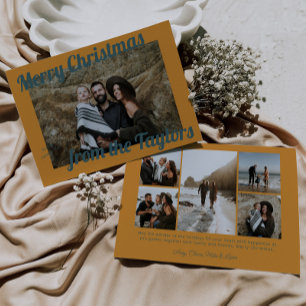 Cartes Pour Fêtes Annuelles Retro Vintage Golden & Blue Photo Noël