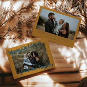 Cartes Pour Fêtes Annuelles Retro Vintage Golden & Blue Photo Noël