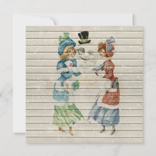 Cartes Pour Fêtes Annuelles Retro Vintage Happy Snowman Avec Dames