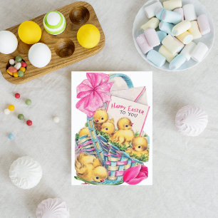 Cartes Pour Fêtes Annuelles rétro vintage Joyeuses Pâques poussins ajoutez un 