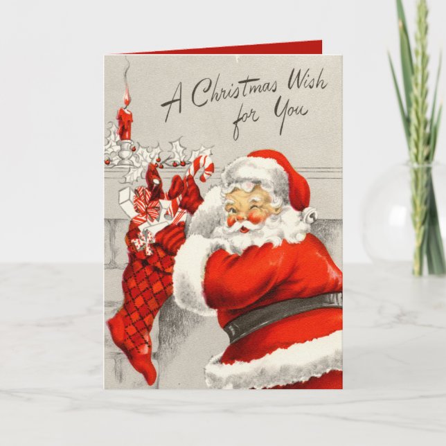 Cartes Pour Fêtes Annuelles rétro vintage Noël Père Noël ajouter du sentiment (Devant)