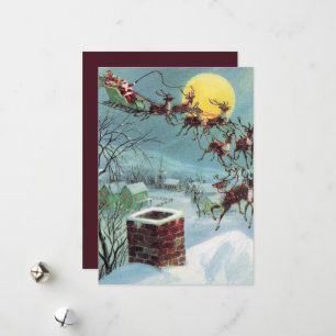 Cartes Pour Fêtes Annuelles rétro vintage Noël Père Noël traîneau ajouter un s
