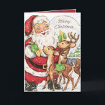 Cartes Pour Fêtes Annuelles rétro vintage Père Noël reiner ajouter un sentimen<br><div class="desc">rétro vintage Père Noël rendeer ajouter sentiment Carte de vacances</div>