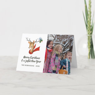 Cartes Pour Fêtes Annuelles Retro Vintage Reindeer Photo famille de Noël