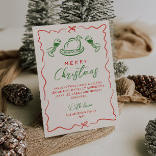 Cartes Pour Fêtes Annuelles Retro Vintage Rouge Vert main tiré Joyeux Noël