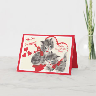 Cartes Pour Fêtes Annuelles Rétro Vintage Saint Valentin Kittens Personnalisé