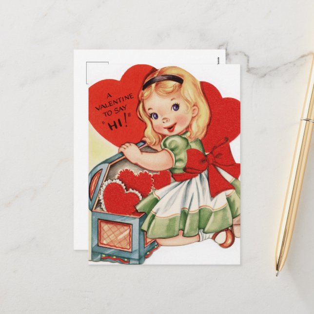 Cartes Pour Fêtes Annuelles retro vintage Valentine (Devant/Arrière en situation)