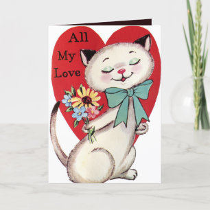 Cartes Pour Fêtes Annuelles retro vintage Valentine chat ajouter un sentiment