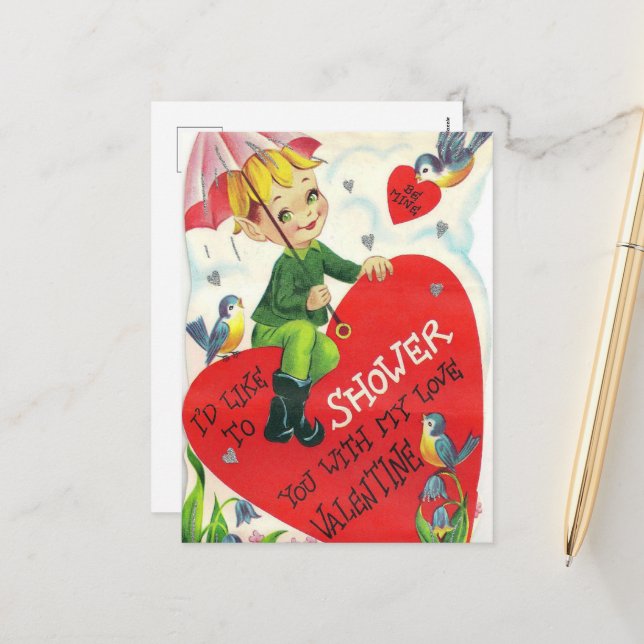 Cartes Pour Fêtes Annuelles retro vintage Valentine garçon (Devant/Arrière en situation)