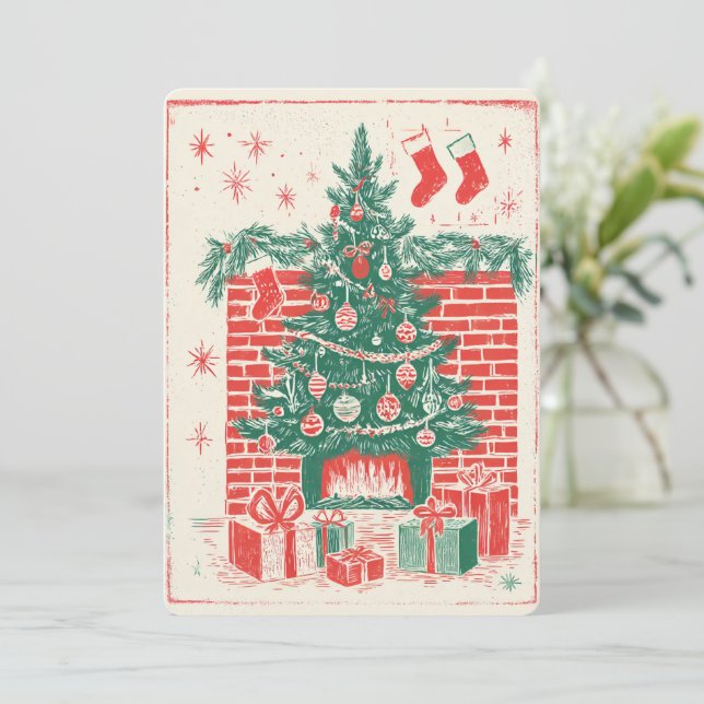 Cartes Pour Fêtes Annuelles .Retro Watercolor Christmas Card (Debout devant)