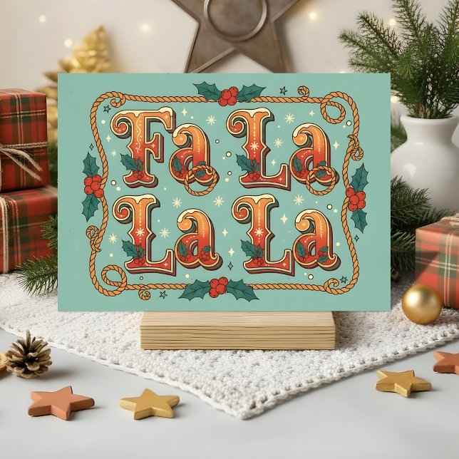 Cartes Pour Fêtes Annuelles Retro Western Fa La La Christmas (Créateur téléchargé)