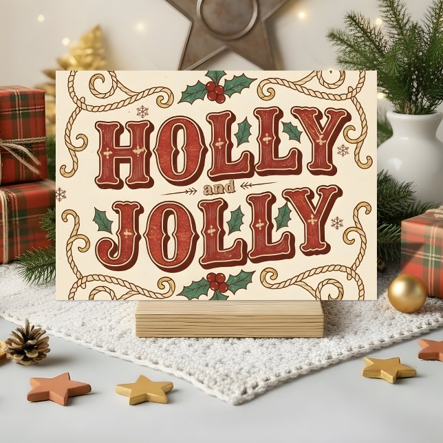 Cartes Pour Fêtes Annuelles Retro Western Holly Jolly Christmas (Créateur téléchargé)
