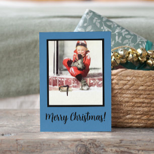 Cartes Pour Fêtes Annuelles Retro Winter Baby Boy Steps Bleu encadré Noël