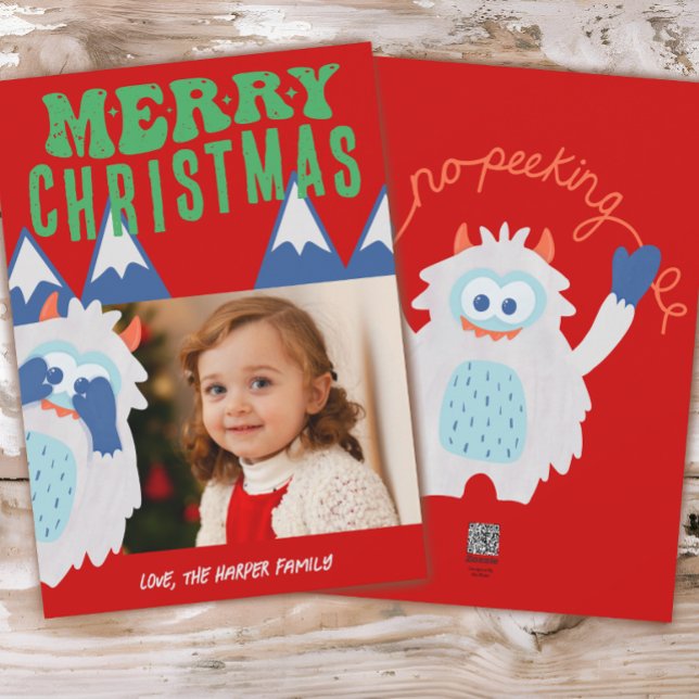 Cartes Pour Fêtes Annuelles Retro Yeti Whimsical Kids Christmas Photo (Créateur téléchargé)