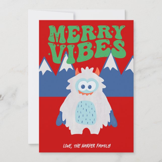 Cartes Pour Fêtes Annuelles Retro Yeti Whimsical Kids Pas de photo (Devant)
