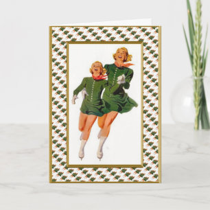 Cartes Pour Fêtes Annuelles Rétros patineurs