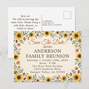 Cartes Pour Fêtes Annuelles Réunion de famille Tournesol d'automne Enregistrez