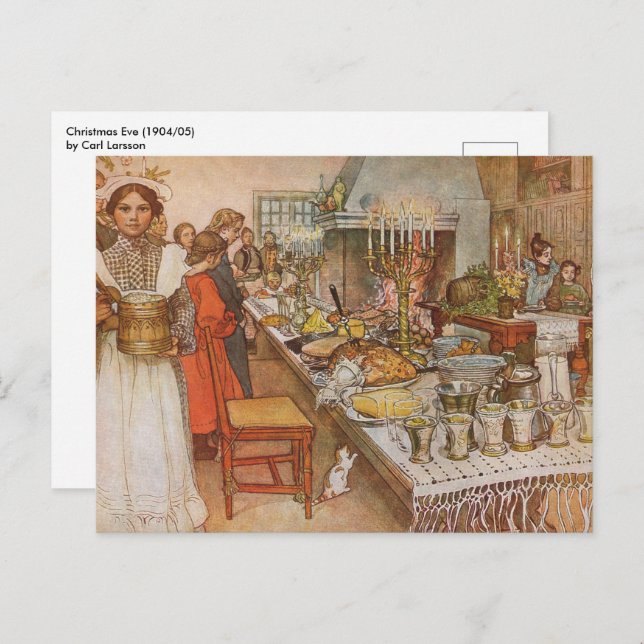 Cartes Pour Fêtes Annuelles Réveillon de Noël par Carl Larsson, Vacances Vinta (Devant / Derrière)