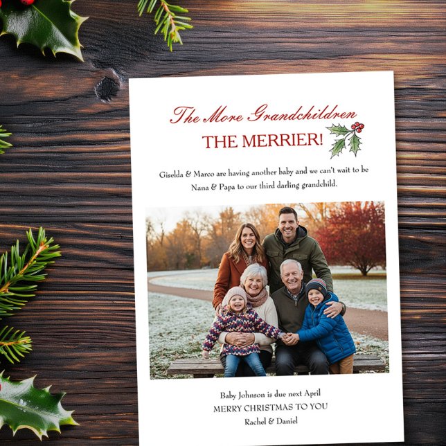 Cartes Pour Fêtes Annuelles Révélation de Noël : Plus de petits-enfants, plus  (Grandparents Christmas photo card pregnancy announcement by Darling & May)