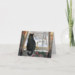 Cartes Pour Fêtes Annuelles Rêver de Noël blanc - chat à la fenêtre