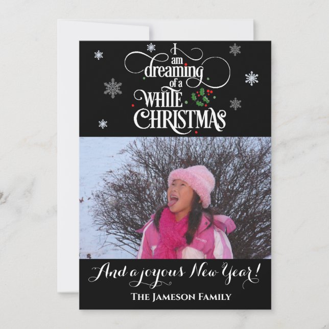 Cartes Pour Fêtes Annuelles Rêver D'Un Vacances Photo De Noël Blanc (Devant)