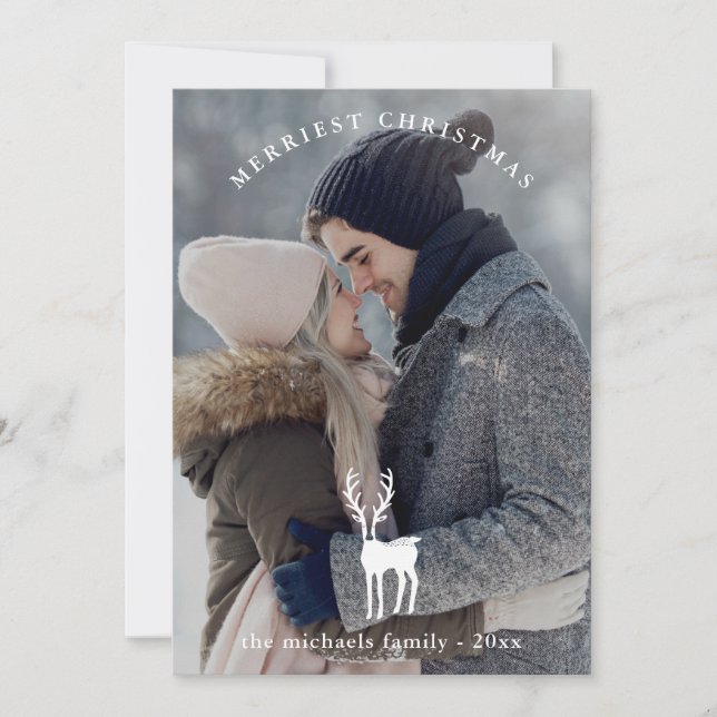 Cartes Pour Fêtes Annuelles Revêtement de cerf rustique deux vacances de Noël  (Devant)