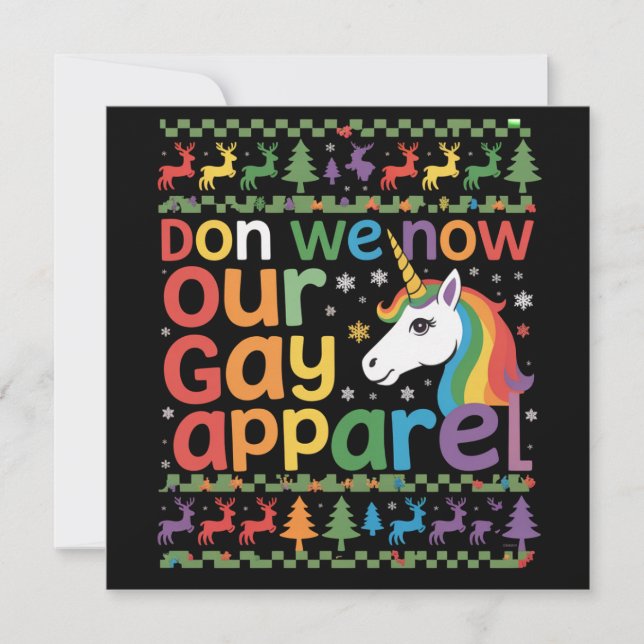 Cartes Pour Fêtes Annuelles Revêtons Nos Vêtements Gays Licorne Noël Gay  (Devant)