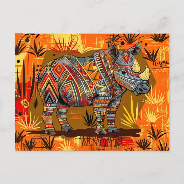 Cartes Pour Fêtes Annuelles Rhinocéros africain avec peinture corporelle triba (Devant)