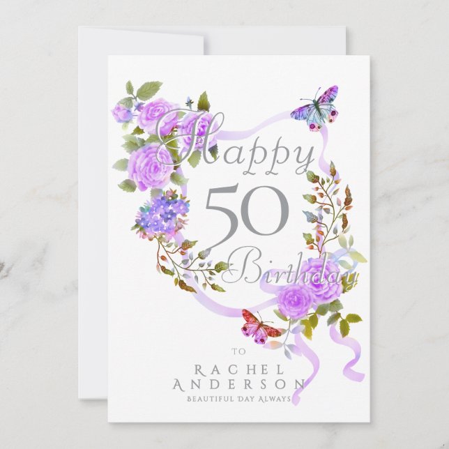 Cartes Pour Fêtes Annuelles Ribbon Rose violet Anniversaire (Devant)