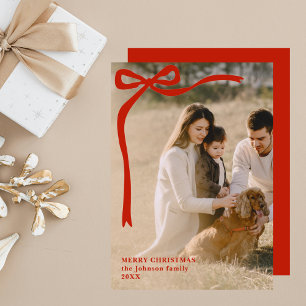 Cartes Pour Fêtes Annuelles Ribbon Rouge Whimsy Simple Élégant Photo Noël