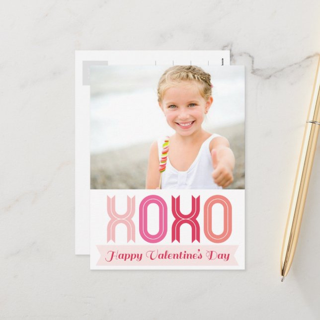 Cartes Pour Fêtes Annuelles Ribbon XOXO Love And Kisses Valentine's Day Photo (Devant/Arrière en situation)