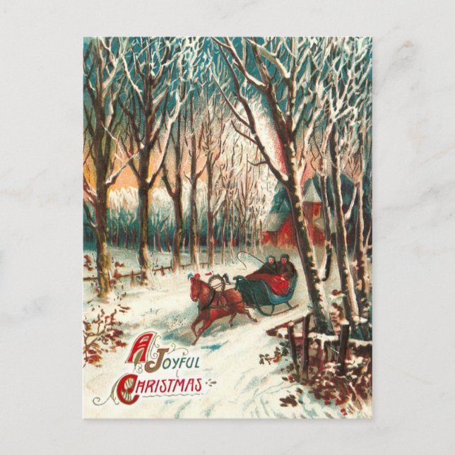 Cartes Pour Fêtes Annuelles Ride de joie romantique dans un traîneau à Noël (Devant)