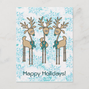 Cartes Pour Fêtes Annuelles Rindeer à ruban turquoise - Cancer du col de l'uté