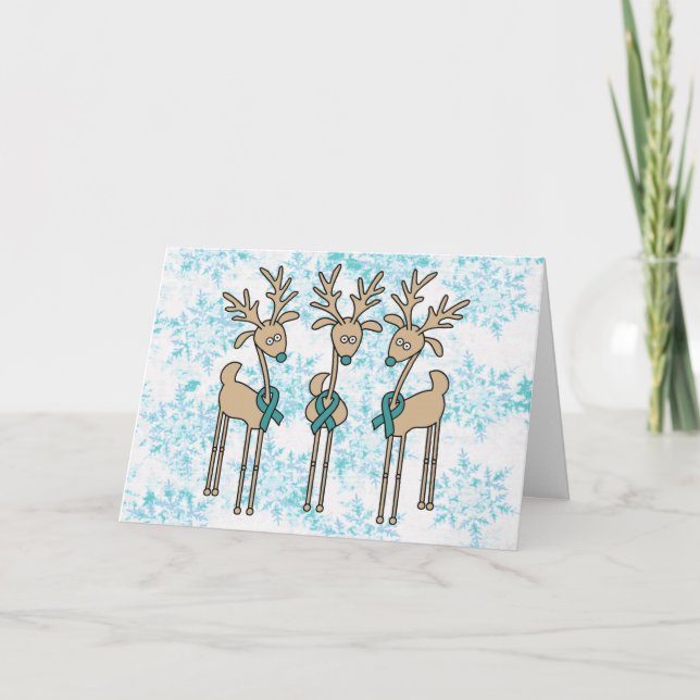 Cartes Pour Fêtes Annuelles Rindeer à ruban turquoise (cancer utérin) (Devant)