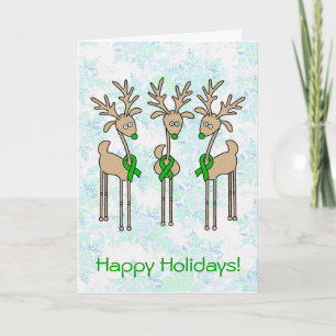 Cartes Pour Fêtes Annuelles Rindeer à ruban vert (cancer du rein)