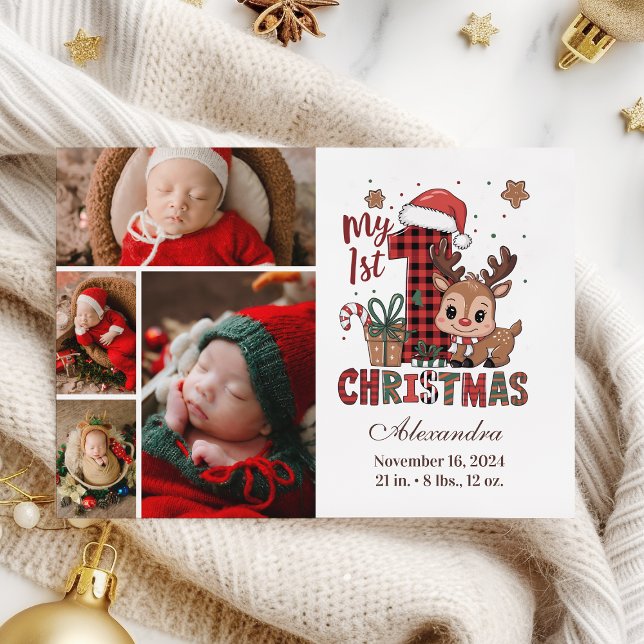 Cartes Pour Fêtes Annuelles Rindeer Plaid 4 Photo Premier Noël (Créateur téléchargé)