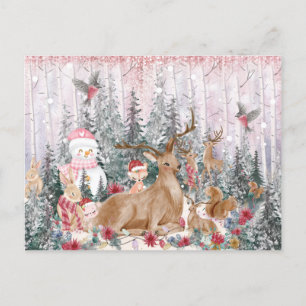 Cartes Pour Fêtes Annuelles Rinder d'aquarelle rose, Snowman Joyeux Noël