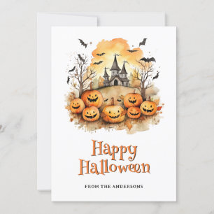Cartes Pour Fêtes Annuelles Rire Bats Citrouille Amusants Hantée Mansion Fantô