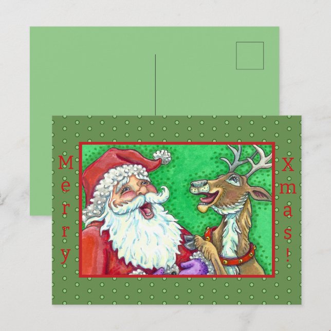 Cartes Pour Fêtes Annuelles RIRE PÈRE NOËL & REINDEER KNOCK KNOCK JOKES Drôle (Devant / Derrière)