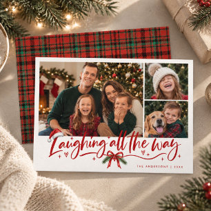 Cartes Pour Fêtes Annuelles Rire tout au long de Noël Moderne Trois Photos