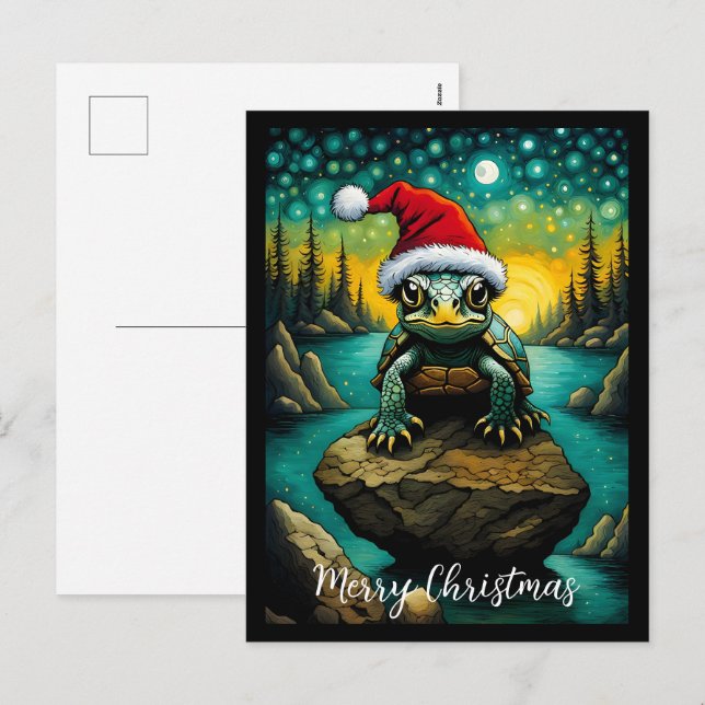Cartes Pour Fêtes Annuelles River Rock Cute Baby Turtle Noël (Devant / Derrière)