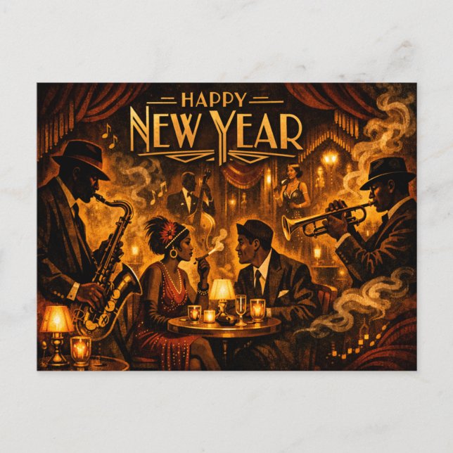 Cartes Pour Fêtes Annuelles Roaring Twenties Jazz Club New Year (Devant)