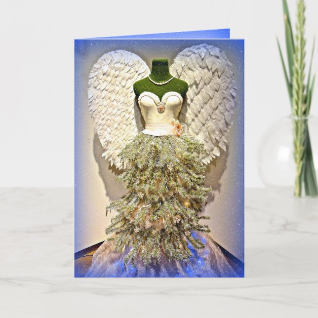 Cartes Pour Fêtes Annuelles Robe Angel Mannequin Forme Arbre de Noël (Devant)