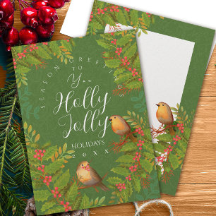 Cartes Pour Fêtes Annuelles Robin Birds Holly Berry Green